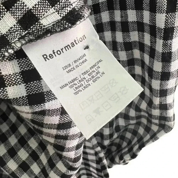 Reformation Mini Dress Size 2 Brodie Linen Puff Sleeve April Plaid Check B544 - Picture 6 of 6